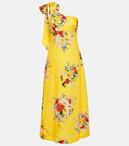 Robe midi asymétrique en lin à fleurs - Zimmermann - Modalova