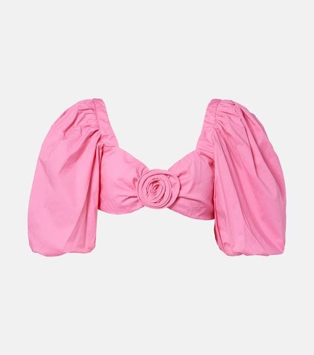 Crop top en coton mélangé à appliqués floraux - Adriana Degreas - Modalova