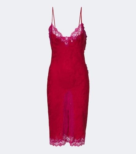 Robe midi en jacquard de soie à dentelle - Saint Laurent - Modalova