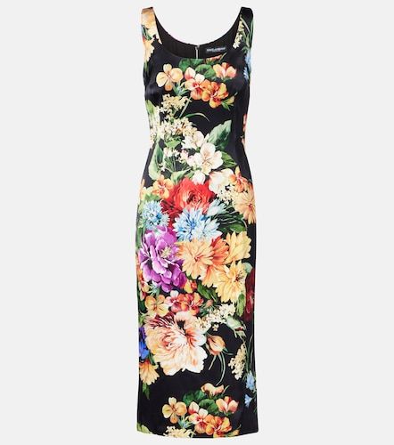 Robe midi en satin à fleurs - Dolce&Gabbana - Modalova