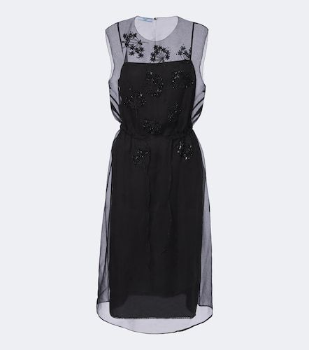 Robe midi en soie à appliqués floraux - Prada - Modalova