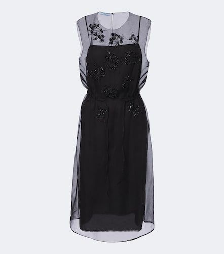 Robe midi en soie à appliqués floraux - Prada - Modalova