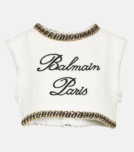 Top raccourci en coton mélangé à logo - Balmain - Modalova