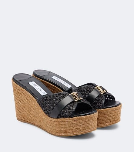 Mules compensées Leda en raphia et cuir - Jimmy Choo - Modalova