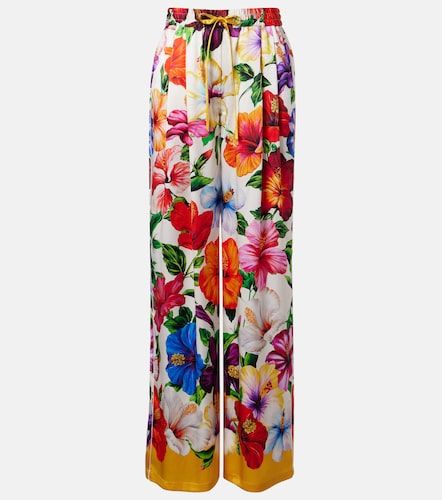 Pantalon palazzo en soie mélangée à fleurs - Dolce&Gabbana - Modalova