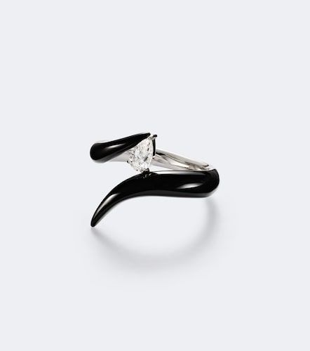 Bague Oui en or blanc 18ct, émail noir et diamants - Nikos Koulis - Modalova