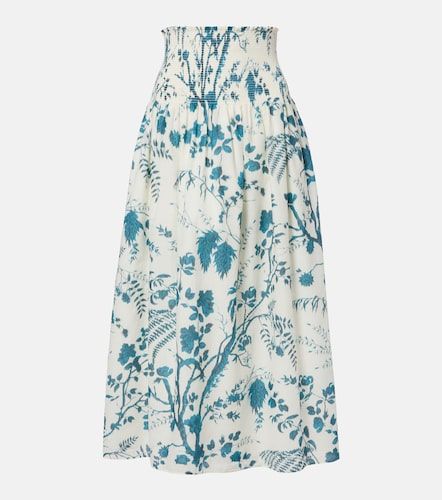 Jupe midi en coton et lin à fleurs - Erdem - Modalova