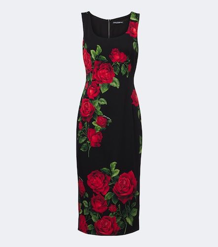 Robe midi en soie mélangée à fleurs - Dolce&Gabbana - Modalova