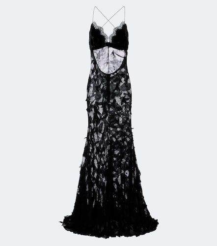 Robe longue en velours à dentelle - Roberto Cavalli - Modalova