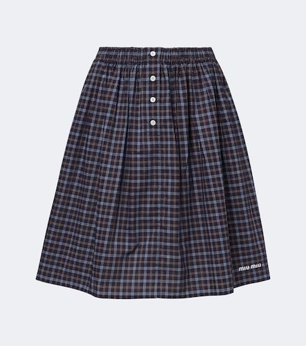 Mini-jupe en popeline de coton à carreaux - Miu Miu - Modalova