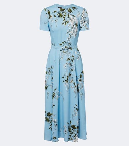 Robe midi ceinturée à fleurs - Monique Lhuillier - Modalova