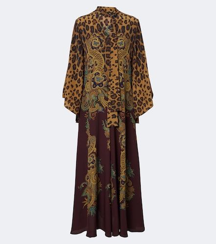 Robe longue en soie à motif léopard - Etro - Modalova
