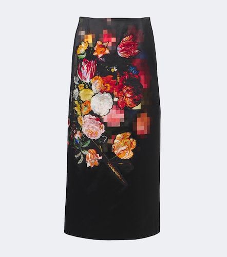 Jupe midi en coton et soie à fleurs - Dries Van Noten - Modalova