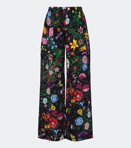 Pantalon palazzo Flora en soie à fleurs - Gucci - Modalova