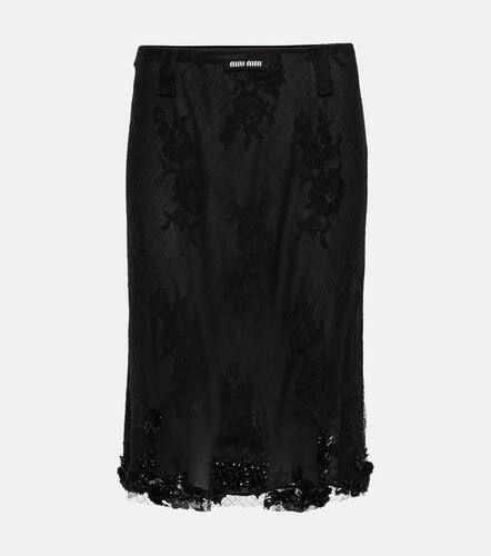 Jupe midi brodée en coton mélangé - Miu Miu - Modalova