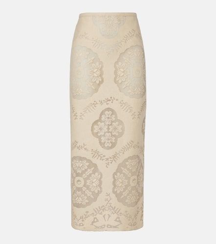 Jupe midi en coton mélangé à fleurs - Valentino Garavani - Modalova
