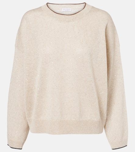 Pull en lin mélangé à sequins - Brunello Cucinelli - Modalova