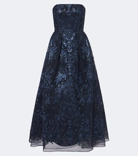 Robe longue bustier en dentelle à sequins - Elie Saab - Modalova