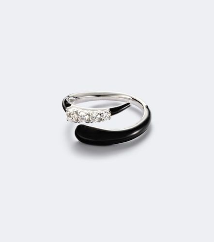 Bague Oui en or blanc 18ct, émail noir et diamants - Nikos Koulis - Modalova