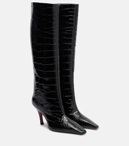 Bottes Mona en cuir façon croco - Amina Muaddi - Modalova