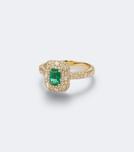 Bague Halo Portrait en or 18 ct, diamants et émeraude - Suzanne Kalan - Modalova