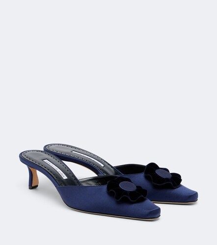 Mules Caulon en satin à appliqué floral - Manolo Blahnik - Modalova