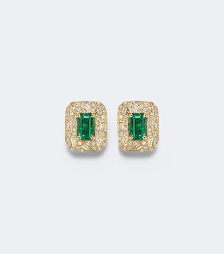 Boucles d'oreilles Halo Portrait en or 18 ct, diamants et émeraudes - Suzanne Kalan - Modalova