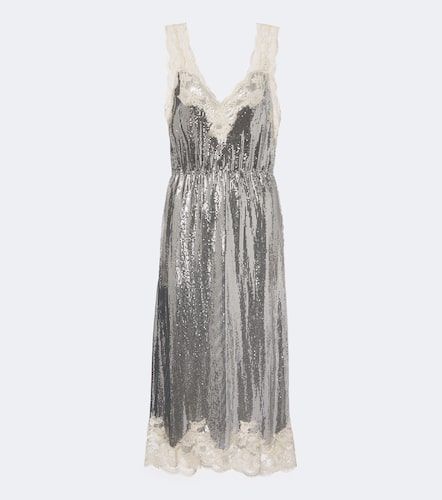 Robe midi en cotte de mailles à dentelle - Rabanne - Modalova