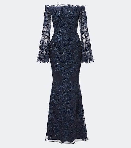 Robe longue en dentelle à sequins - Elie Saab - Modalova