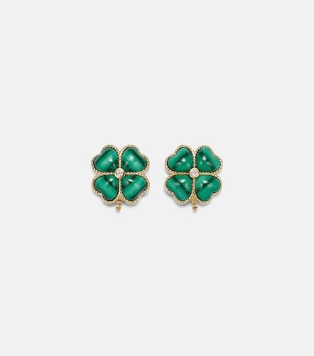 Yvonne Léon Boucles d’oreilles Puces Dôme Trèfle en or 9 ct, diamants et malachite - Yvonne Leon - Modalova