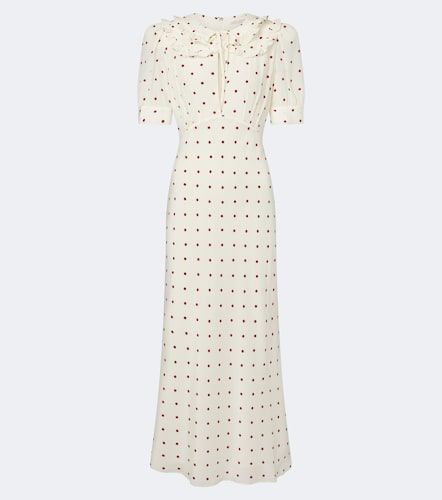 Robe midi en soie à pois et volants - Alessandra Rich - Modalova