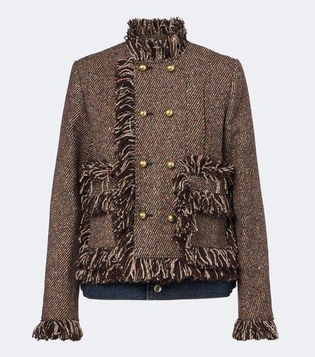 Veste en tweed et denim à franges - Sacai - Modalova