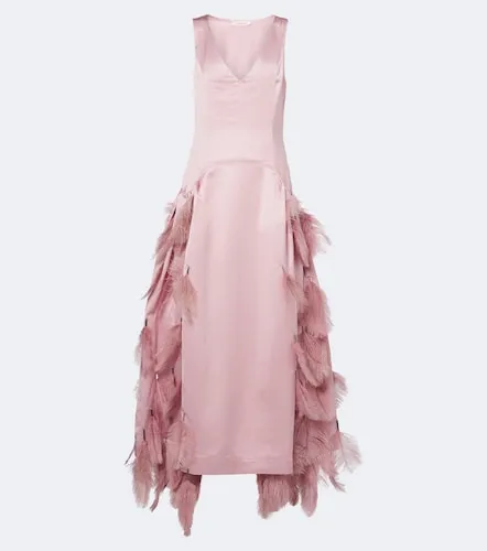 Robe longue en satin à plumes - Jacques Wei - Modalova