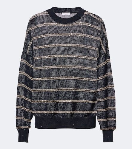 Pull en lin et coton à rayures - Brunello Cucinelli - Modalova