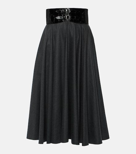 Alaïa Jupe midi taille haute en laine vierge à ceinture - Alaia - Modalova
