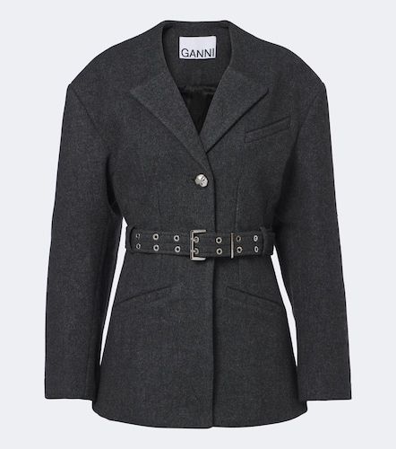 Blazer ceinturé en laine et cachemire mélangés - Ganni - Modalova
