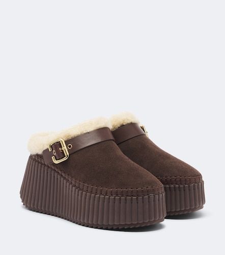Chloé Mules Nama compensées en daim et shearling - Chloe - Modalova