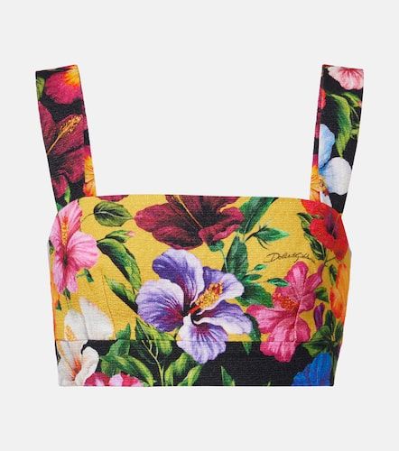 Top court en coton mélangé à fleurs - Dolce&Gabbana - Modalova