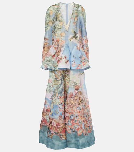 Robe longue Illustration en lin et soie à fleurs - Zimmermann - Modalova