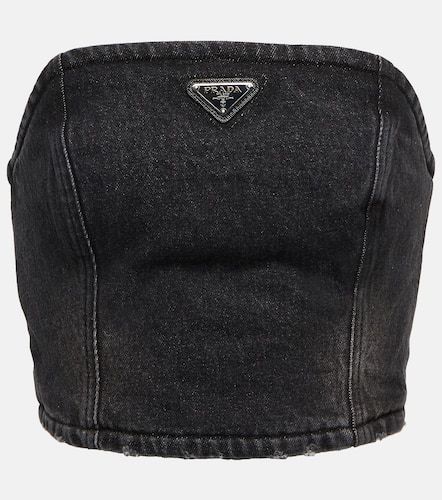 Prada Top bustier en jean à logo - Prada - Modalova