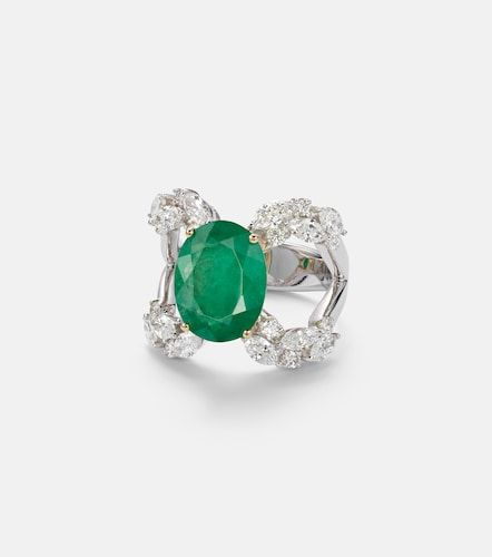 Bague en or blanc 18 ct, diamants et émeraude - Yeprem - Modalova