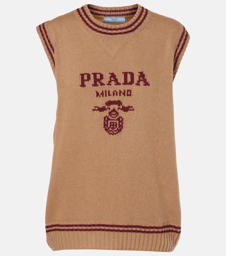 Pull sans manches en laine et cachemire à logo - Prada - Modalova