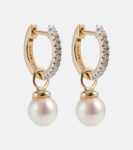 Boucles d’oreilles en or 14 ct, diamants et perles amovibles - Mateo - Modalova