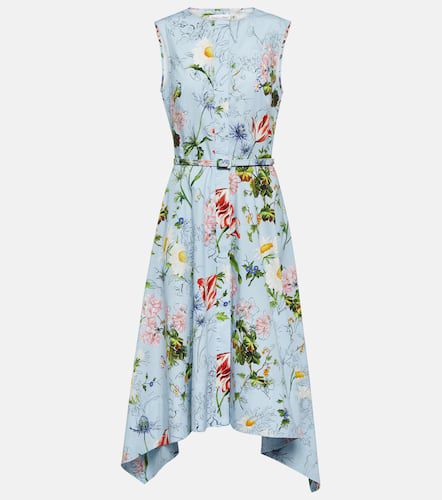 Robe midi en coton mélangé à fleurs - Oscar de la Renta - Modalova