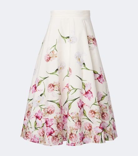 Jupe midi en coton mélangé à fleurs - Oscar de la Renta - Modalova