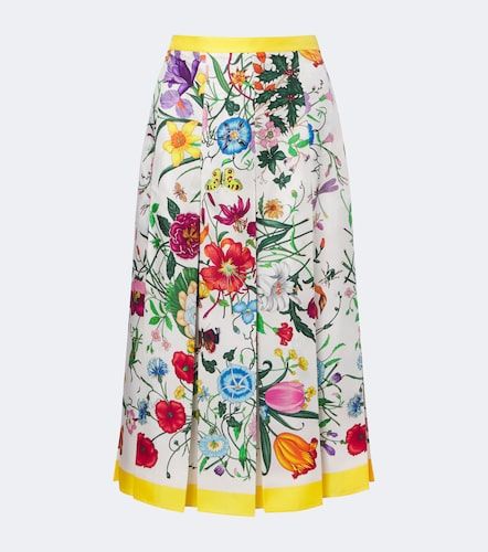 Jupe midi Flora en soie à fleurs - Gucci - Modalova