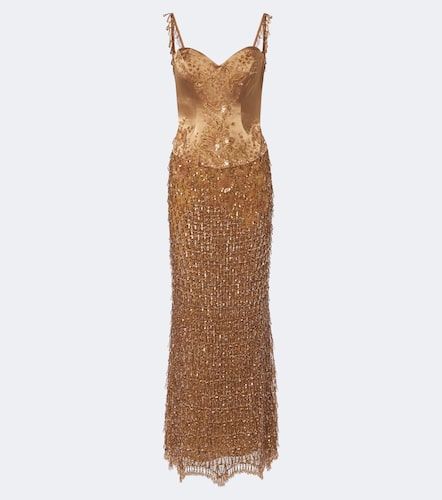 Robe longue en satin à ornements - Georges Hobeika - Modalova
