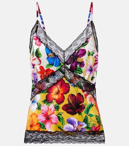 Caraco en soie mélangée à fleurs et dentelle - Dolce&Gabbana - Modalova