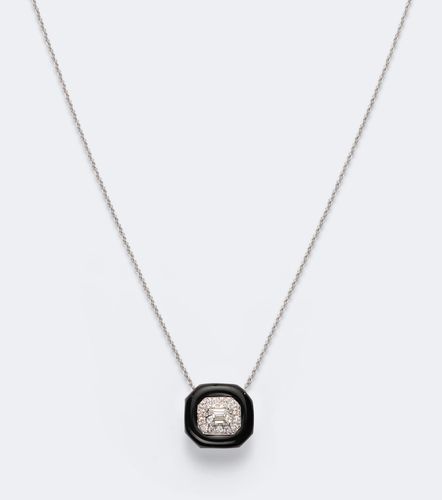 Collier Oui en or blanc 18 ct, émail noir et diamants - Nikos Koulis - Modalova