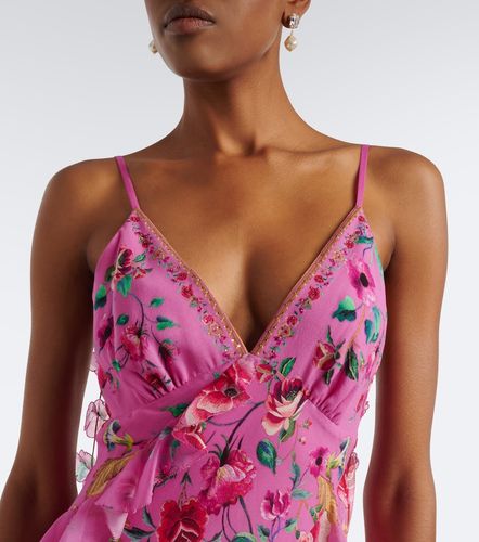 Robe longue en soie à fleurs et volants - Camilla - Modalova